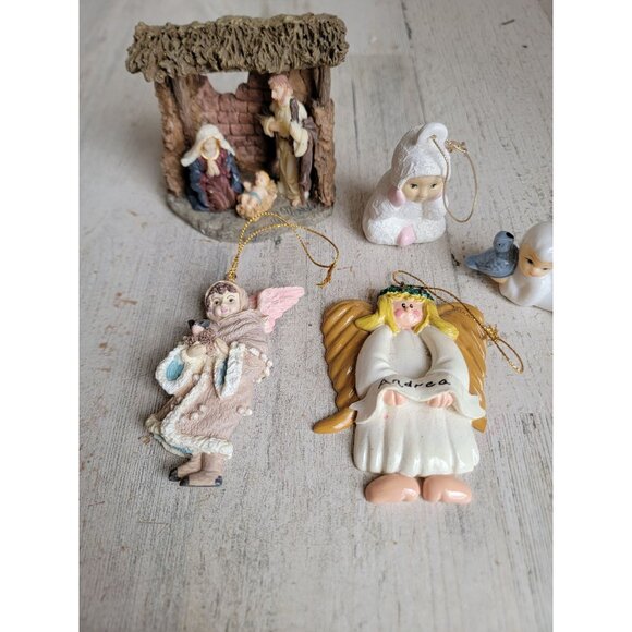 Nativity cherub angel religious ornament Xmas set figure bird - Picture 2 of 9